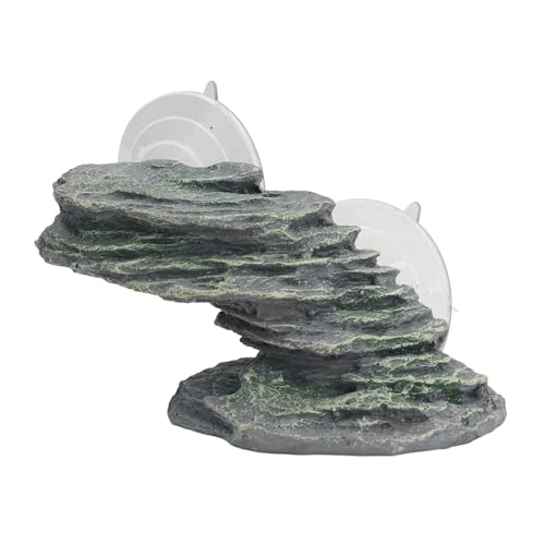 Tortoise Climbing Platform, Tortoise Resin Dock Resting Rock Reptile Habitat Ornament Floating Ledge Aquarium Decoration with Suction Cup for Lizard