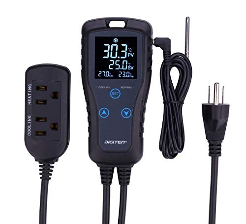 Digital Temperature Controller 2-Stage Thermostat Outlet Heating & Cooling Mode for Chest Freezer Refrigerator Homebrew Fermenter Greenhouse 110V 10A 1100W