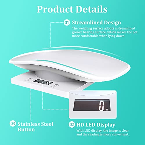 Digital Mini Pet Scale, LCD Electronic Weighing Scale with Tray, Max.33 lbs | Portable Small Animal Weight Scale, Multifunction Kitchen Scale for Food/Puppy/Kitten/Lizard/Hamster/Tortoise/Whelping