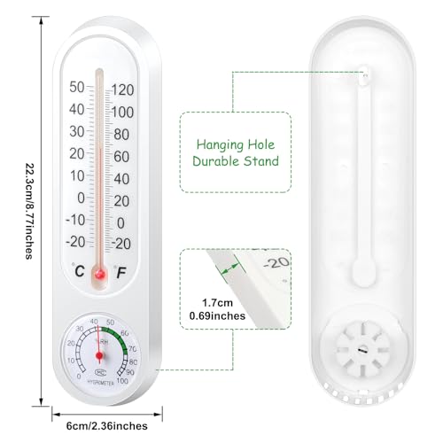 Leinuosen 3 Pcs Indoor Outdoor Wall Thermometer Humidity Meter Vertical Thermometer and Hygrometer Wireless Temperature Humidity Gauge Meter with Fahrenheit/Celsius for Patio Garden