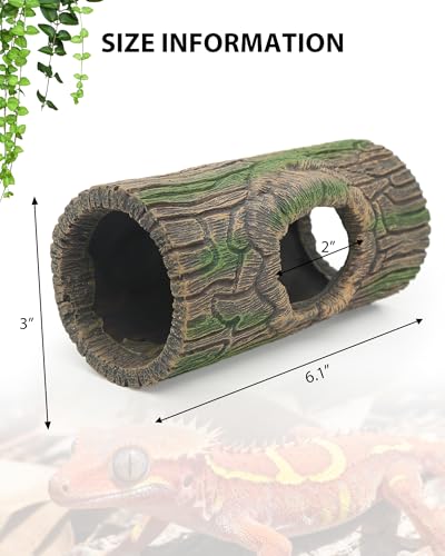 Magnetic Crested Gecko Hideout - Resin Hollow Log Cave, Reptile Hide Cave, Reptile & Amphibian Habitat Hide, Terrariums Decor