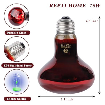 Reptile Heat Lamp,75W Red Basking Spot Lamp Bulb for Chickens Amphibians, Infrared Heat Emitter Light for Coop - size: Infrared 75W 1 Pack