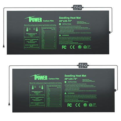 iPower 2-Pack Seedling Heat Mat for Plants with Dual Digital Temperature Controller, MET Certified Heating Pad, 48" x 20.75", Black - size: 48" x 20.75"(x2), style: with Digital Controller