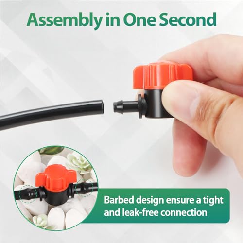 RedChili 30 Pack 1/4" Drip Irrigation Shut Off Valves, in-Line Barbed Ball Valve for 1/4 Inch Drip Irrigation Tubing Anti-Drop Drip Line Water Flow Control Valve Parts for Garden Irrigation System - size: 1/4" Shutoff Valve-30P