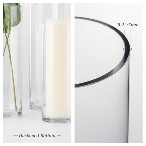 WGVI Quality Thick Weighted Tall Clear Cylinder Glass Vases, 4" W x 14" H, Flower Arrangement Floating Candle Holders Wedding Centerpieces Floral Bouquet Container Home Accent Decor, 1 Piece - size: 4"x14"H
