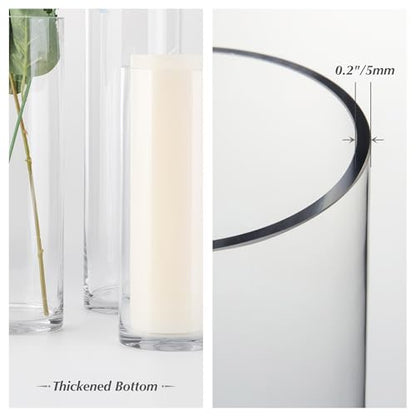 WGVI Quality Thick Weighted Clear Cylinder Glass Vases, 4" W x 10" H, Flower Arrangement Floating Candle Holders Wedding Centerpieces Terrarium Planter Floral Pen Brush Storage Container, 1 Piece - size: 4"x10"H