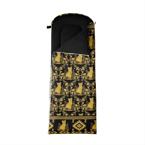 Erosebridal Hawk Moth Camping Sleeping Bags Teens Spooky Aztec Backpacking Camping Blanket Full Body Travel Wrap Sleep Bag - color: Gold Little Cats