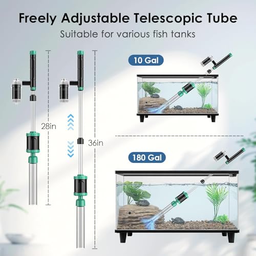 AKKEE Aquarium Vacuum Gravel Cleaner, 36W Electric Fish Tank Cleaner Vacuum, 8 in 1 Multifunctional Aquarium Cleaner for Automatic Water Change, Wash Sand, Water Circulation and Timed Off，Green