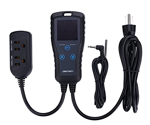 DIGITEN DTC102 Temperature Controller Outlet 2-Stage Plug in Thermostat Digital Greenhouse Thermostat Reptiles Temperature Controller Heating Cooling Mode for Homebrewing Fermentation Space Heater - style: 2-Stage Temperature Controller