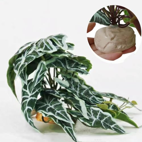 Fake Plants for Reptiles,Artificial Plants for Terrarium Decor | Habitat Decor,Reptile Plant with Base for bearded dragon Gecko Lizard Snake,Tank Enclosure Accessories-Alocasia - color: Alocasia