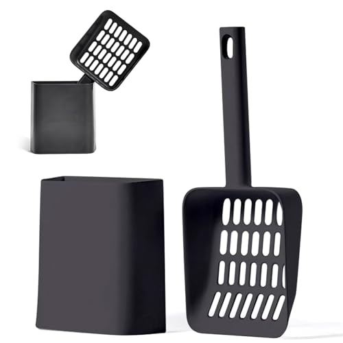 Cat Pooper Scooper, 2 in 1 Cat Litter Scoop with Holder Stand Cat Stuff Cat Scooper for Litter Box Cat Accessories Cat Supplies Kitty Litter Scoop Heavy Duty and Easy Clean Scoop Away Cat Litter - color: L-Black