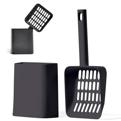 Cat Pooper Scooper, 2 in 1 Cat Litter Scoop with Holder Stand Cat Stuff Cat Scooper for Litter Box Cat Accessories Cat Supplies Kitty Litter Scoop Heavy Duty and Easy Clean Scoop Away Cat Litter - color: L-Black