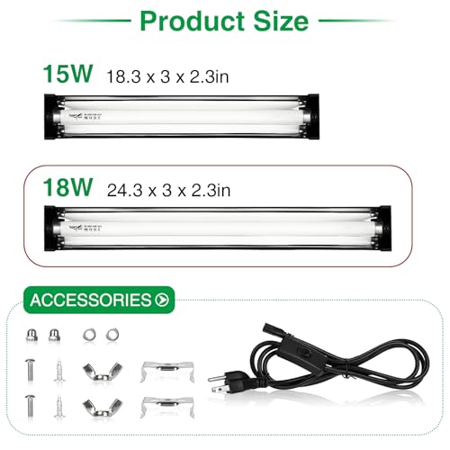 T8 UVB Reptile Light Fixture HO UVB Bulb Lighting Combo Kit 18W Reptile Light Bar Terrarium Hood 10.0 UVB Light Bulb Fluorescent Tube UVA UVB Desert Lamp for Bearded Dragon Tropical and Deserts | T8 UVB Reptile Light Fixture HO UVB Bulb Lighting Combo Kit