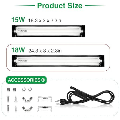 T8 UVB Reptile Light Fixture HO UVB Bulb Lighting Combo Kit 18W Reptile Light Bar Terrarium Hood 10.0 UVB Light Bulb Fluorescent Tube UVA UVB Desert Lamp for Bearded Dragon Tropical and Deserts | T8 UVB Reptile Light Fixture HO UVB Bulb Lighting Combo Kit