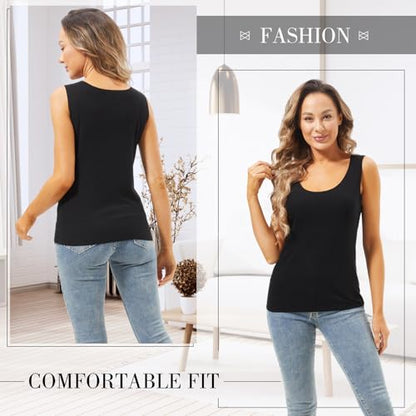 Toulite 4 Pcs Thermal Tank Tops Women Underwear Tops Sleeveless Undershirt for Women Cotton Camisole Warm Base Layer - color: Black, Iron Grey, size: Small