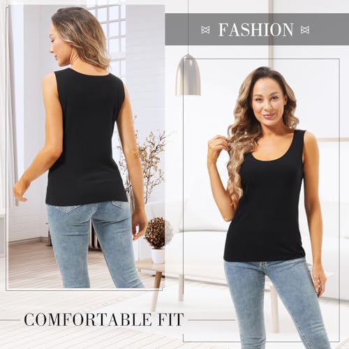 Toulite 4 Pcs Thermal Tank Tops Women Underwear Tops Sleeveless Undershirt for Women Cotton Camisole Warm Base Layer - color: Black, Iron Grey, size: Medium