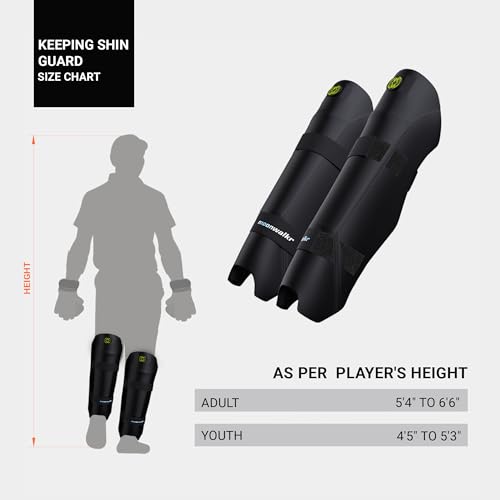 moonwalkr Cricket Wicket Keeping Shin Guards Cricket Guard for Keeper's Height (4'5" - 6'6") Wicket Keeping Pads Super Slim Gear Comes with a 3-inch Strap - color: Black