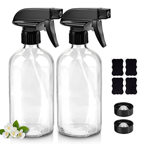 Worldgsb Glass Spray Bottles, 16oz Clear Glass Spray Bottles with Labels & Adjustable Nozzle, Reusable Containers for Cleaning Solutions, BBQ, Food, Plants, Alcohol, Essential Oils(2 Pack) - color: Clear, style: 2 Pack