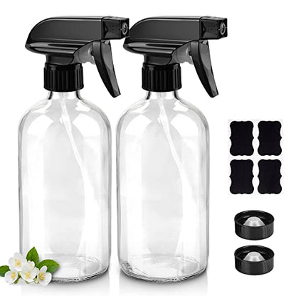 Worldgsb Glass Spray Bottles, 16oz Clear Glass Spray Bottles with Labels & Adjustable Nozzle, Reusable Containers for Cleaning Solutions, BBQ, Food, Plants, Alcohol, Essential Oils(2 Pack) - color: Clear, style: 2 Pack