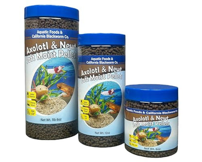 Axolotl Pellet Food 1/8" Soft Moist Sinking Pellets for Juvenile Axolotl Also Shrimp, Snails, Crayfish, Bottom Tropical Fish, Blackworm Pellets Included 6oz Canister
