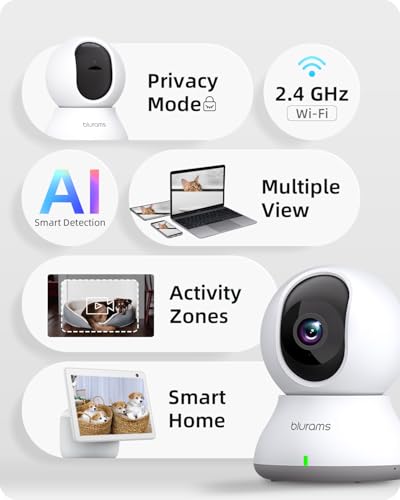 blurams Security Camera 2K, Baby Monitor Dog Camera 360-degree for Home Security (White + 64GB TF Card) - color: White-1Pack + 64GB TF Card
