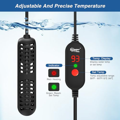 hygger 50W Small Aquarium Heater for Betta Fish Tank with Adjustable Temperature External Controller and Over-Temperature Protection for 10-20 Gallons Freshwater & Saltwater Fish Tank Turtle Tank - size: 50W