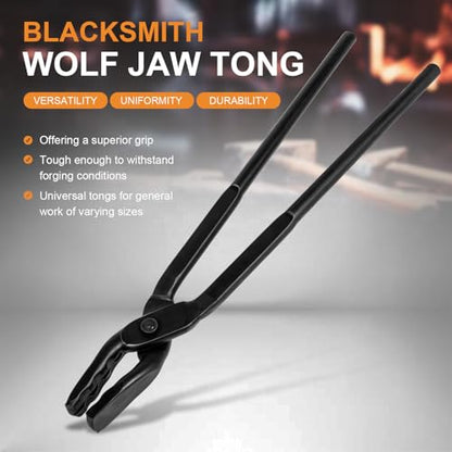Beginner Blacksmith Starter Assembled Bladesmith Knife Making Tongs Anvil Vise Forge Wolf Jaw Tongs (15 in) - size: 15 in