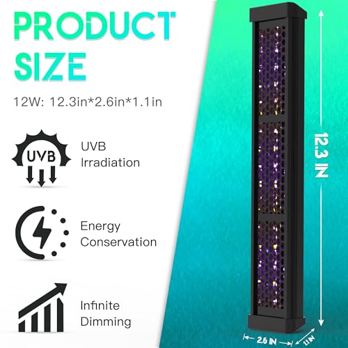Dimmable LED Reptile UVB Lamp, 8000 Hours UVB Duration for Much Longer Lifespan, Adjustable 4/8/12-Hour Cycles, Suitable for Lizard and Chameleon, 12W, L Size - size: 12INCH