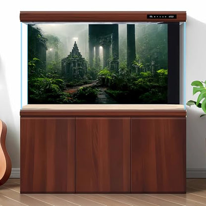 Fantasy Ancient Temple Aquarium Background Jungle Stone Columns Mysterious Foggy Rainforest Green Plants Fish Tank Background Magical Misty Rock Ruins Reptile Tank Enclosure Backgrounds 30x12in - color: Foggy Green, size: 30(W)x12(H)inches/ 75(W)*30cm(H)