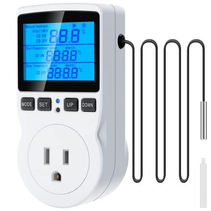 Digital Temperature Controller Thermostat Timer - Reptile Thermostat Controller Day Night Timer 1800W 120V 15A Temperature Controlled Outlet Plug Heating Cooling Control with Sensor （TC816） - style: TC816