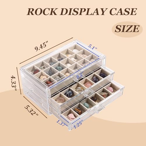 CLUQMEIK Acrylic Rock Collection Display Case with 54 Grids Storage Compartments Rock Collection Boxes Display Organizer Collection Storage Display Cases for Collectibles Crystal /Rock（Beige） - size: Beige