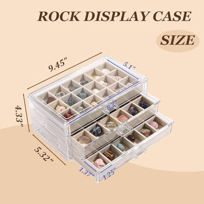 CLUQMEIK Acrylic Rock Collection Display Case with 54 Grids Storage Compartments Rock Collection Boxes Display Organizer Collection Storage Display Cases for Collectibles Crystal /Rock（Beige） - size: Beige