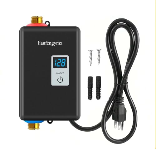 3000W Tankless Water Heater 110V, Electric Instant Hot Water Heater Under Sink, Vertical Mount Only with 304 Stainless Steel Fittings - color: Black