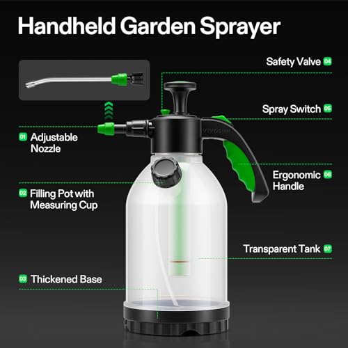 VIVOSUN 70oz Pump Sprayer, Portable Water Spray Bottle | for Spraying Plants, Flowers, Weeds and Cleaning, Hand Pump with Side Filling Port, Measuring Cup, Adjustable Nozzles - size: 70oz