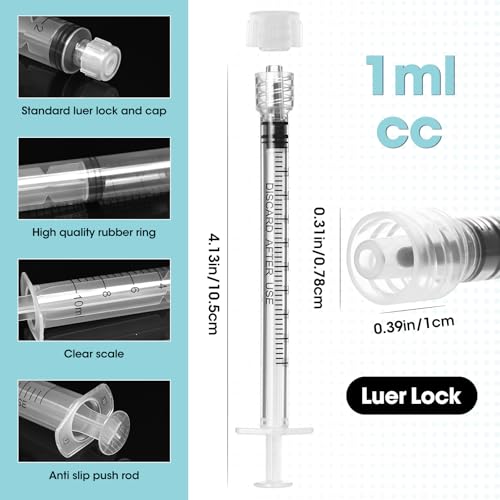 1ml Luer Lock Syringe with Cap and Soft Plastic Tube, 10 Pack | Suitable for Pet Liquids Feeding, Individually Wrapped - size: 1ml - 2.0mm Tube