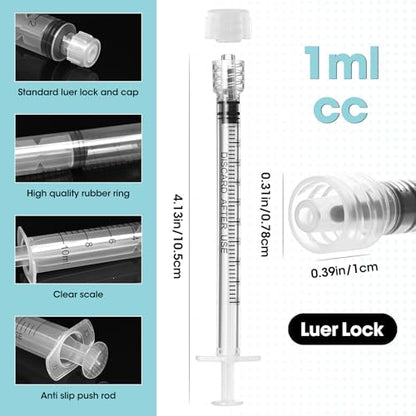 1ml Luer Lock Syringe with Cap and Soft Plastic Tube, 10 Pack | Suitable for Pet Liquids Feeding, Individually Wrapped - size: 1ml - 2.0mm Tube