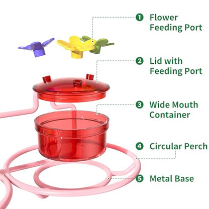 Dreamdrawer 2 Pack Window Hummingbird Feeder, Small Hummingbird Feeder for Outdoors with Strong Suction Cup - Metal Base & 6 Feeding Ports, Easy to Clean and Refill, Pink - color: 2PC-Pink