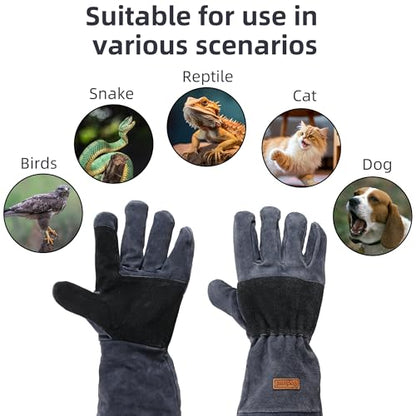 Animal Handling Gloves Bite Proof,23.6inch(60cm) Thickened Leather Bite-Resistant Protective Gloves for Cat Dog Bird Falcon Livestock Snake,Pet Reptile Care Gear