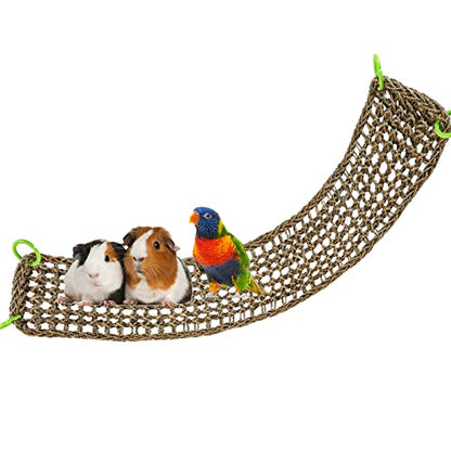 39 x 7 Inches Seagrass Mat, Natural Seagrass Woven Net, Bird Hammock Mat with Hooks, Cage Accessories, Climbing Rope Ladder Chew Toys for Cockatiel, Hamster, Guinea Pig, Rats, Parakeet - size: 39 x 7 Inches
