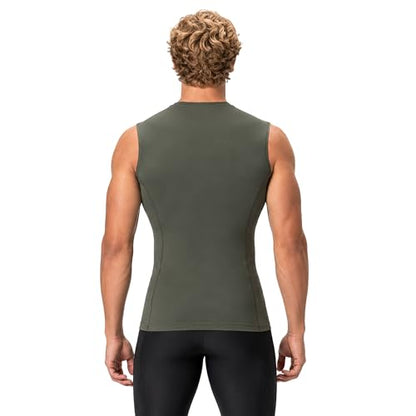DEVOPS 3 Pack Men's Compression Shirts Sleeveless Tank Top Baselayer | Gym Training, Running, Moisture Wicking, Compression Fit, 4-Way Stretch, UPF 50+, Sleeveless - color: 1# (3 Pack) Black / Navy / Olive, size: XX-Large