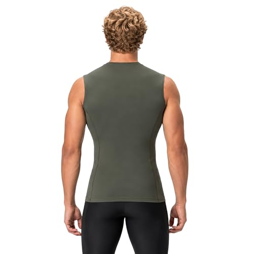 DEVOPS 3 Pack Men's Compression Shirts Sleeveless Tank Top Baselayer | Gym Training, Running, Moisture Wicking, Compression Fit, 4-Way Stretch, UPF 50+, Sleeveless - color: 1# (3 Pack) Black / Navy / Olive, size: X-Large