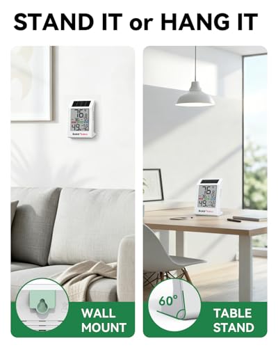 BALDR 2-Pack Indoor Thermometer Humidity Meter with Backlight Solar Powered | Room Temperature Monitor with Comfort Indicator & Max Min Records Digital Hygrometer for Home Bedrooms Office, Battery Backup