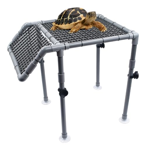 Turtle Tank Accessories, Plastic Basking Platform with Ramp and Suction Cups, Turtle Dock, Basking Platform for Aquatic Turtles, Tortoise Habitat Aquarium Accessories