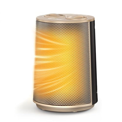 GiveBest Portable Space Heater – 1500W Quiet & Energy Efficient Overheat & Tip-Over Protection, Fast Heating PTC Technology, Ideal for Bedroom, Office & Desk Use, Gold | PTC Ceramic Heater, Heating and Fan Modes, Overheat & Tip-Over Protection for Bedroom