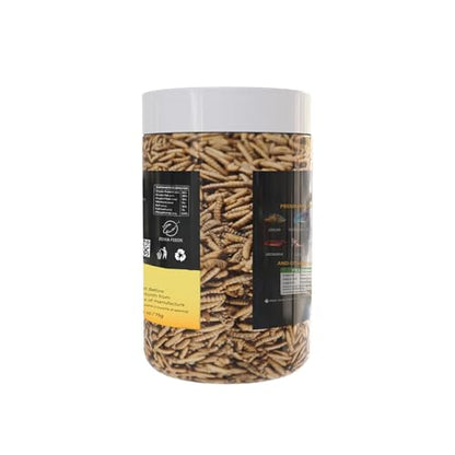 Dried Black Soldier Fly Larvae - 100% Natural, Protein Rich Fish Food for Arowana, Flower Horn, Oscar, Parrots, Reptiles (75 g/2.65 Oz/500 ml)