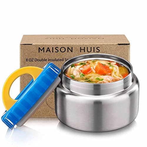 MAISON HUIS 8oz Soup Thermo Wide Mouth Vacuum Insulated Stainless Steel Food Jar, Leak Proof for Hot&Cold Food Kids Lunch Container for School Travel (Blue) - color: Blue