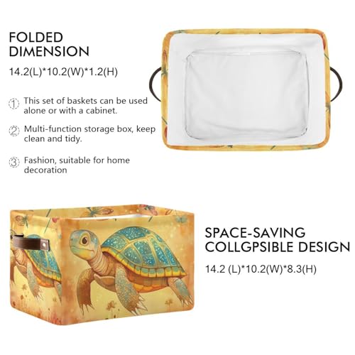 Cartoon Turtle Reptile Terracotta storage baskets 1 pack, foldable and waterproof durables fabric storage cubes with sturdy handle stuff set for dorm