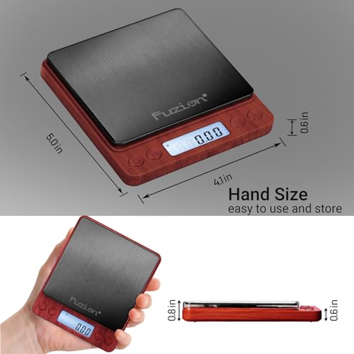 Fuzion Digital Scale .01 Gram Accuracy, 500g Small Kitchen Food Scales | 2 Trays Included for Jewelry, Gold, Herb, Powder, Spice, Coffee, Coin - Weight Gram and Oz - color: Wood Grain