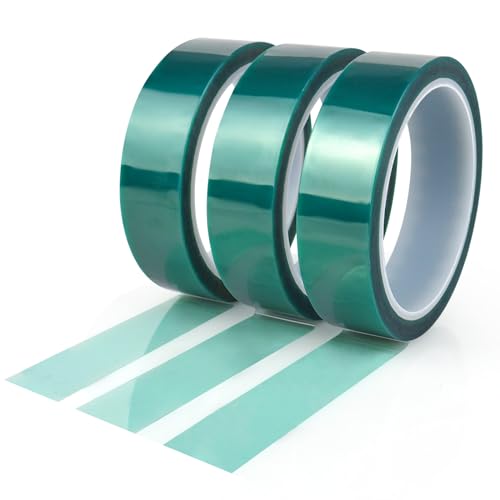 BOMEI PACK High Temp Tape Powder Coating, High Temperature Masking Tape 3 Rolls x 1 inches x 324 Feet, Heat Resistant Tape, Epoxy Release Tape Ideal for Painting, Powder Coating, Circuit Boards - size: 1'' x 108ft