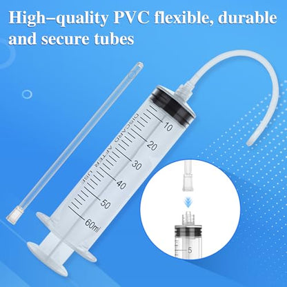 10 Pack 60ml Luer Lock Syringe - Syringes for Liquid with Soft Tube - Individually Pcakaged，Scientific Labs and Measuring, Refilling Inks - style: 60ml - 4.0mm Tube